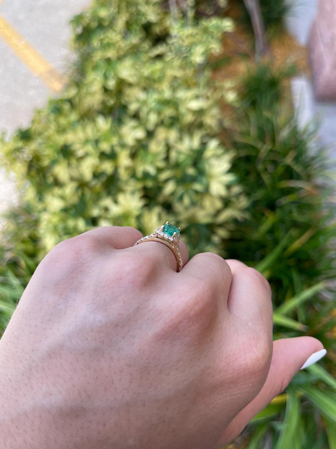 2.30tcw 14K Natural Emerald & Diamond Halo Engagement Solid Yellow Gold Ring In New Condition For Sale In Jupiter, FL