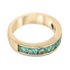 2.30tcw 14K Round Cut Medium Green Emerald Channel Set 5.3mm Wide Band Gold Ring