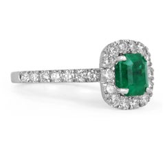 2.30tcw AAA+ Colombian Emerald-Asscher Cut & Diamond Halo Engagement Ring