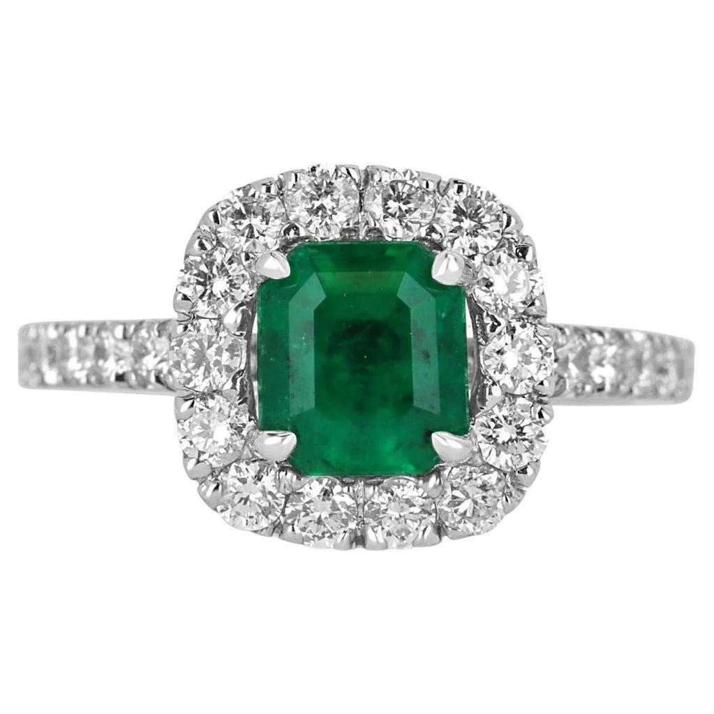 2.30tcw AAA+ Colombian Emerald-Asscher Cut & Diamond Halo Engagement Ring For Sale