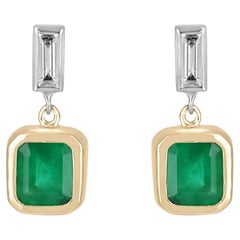 2,30tcw Natürliche Smaragd-Asscher-Schliff & Diamant Baguette-Ohrhänger 14K