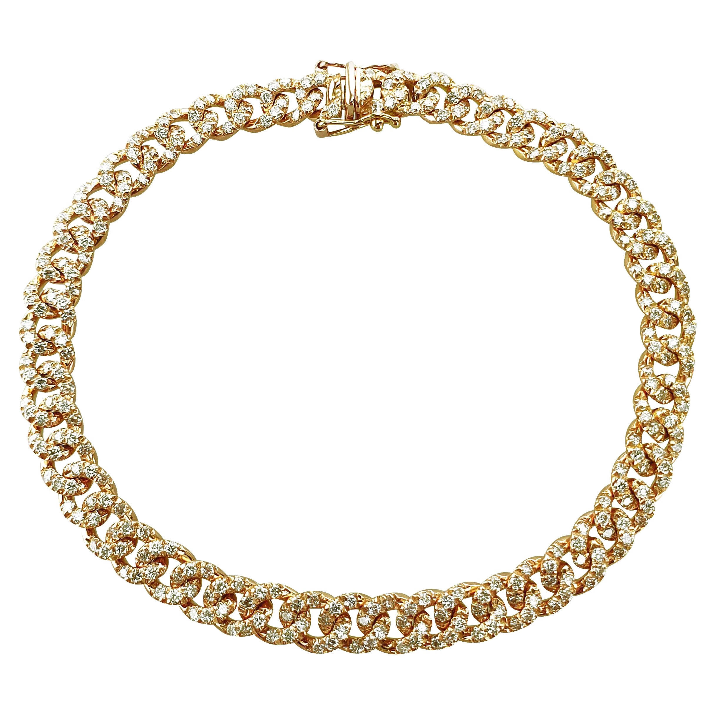 Bracciale tennis unisex Groumette da 2,31 carati in oro giallo 18Kt con pavé in vendita