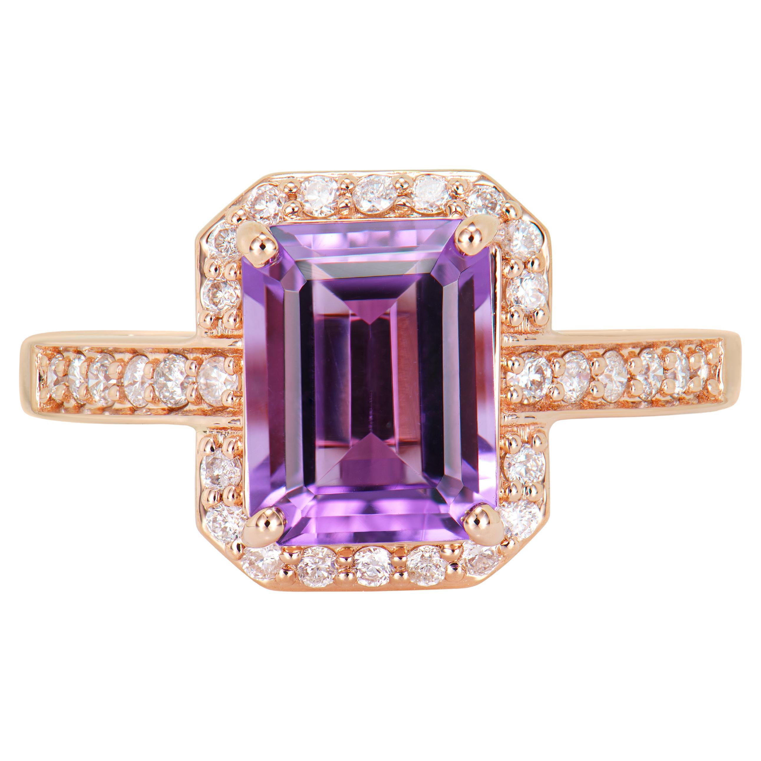 2.31 Carat Amethyst Fancy Ring in 14Karat Rose Gold with White Diamond.   For Sale