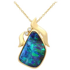 2.31 Carat Boulder Opal and Diamond Yellow Gold Pendant