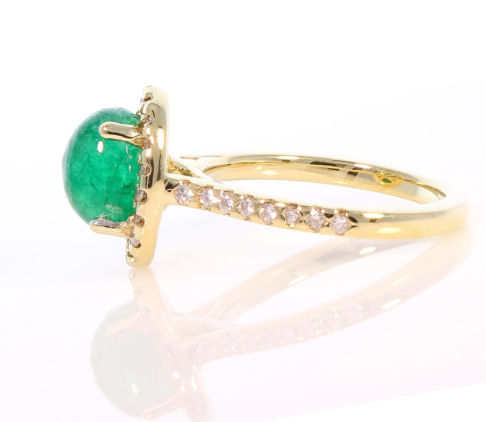 Women's 2.31 Carat Cabochon Emerald and Diamond Cocktail Ring in 18 Karat Yellow Gold