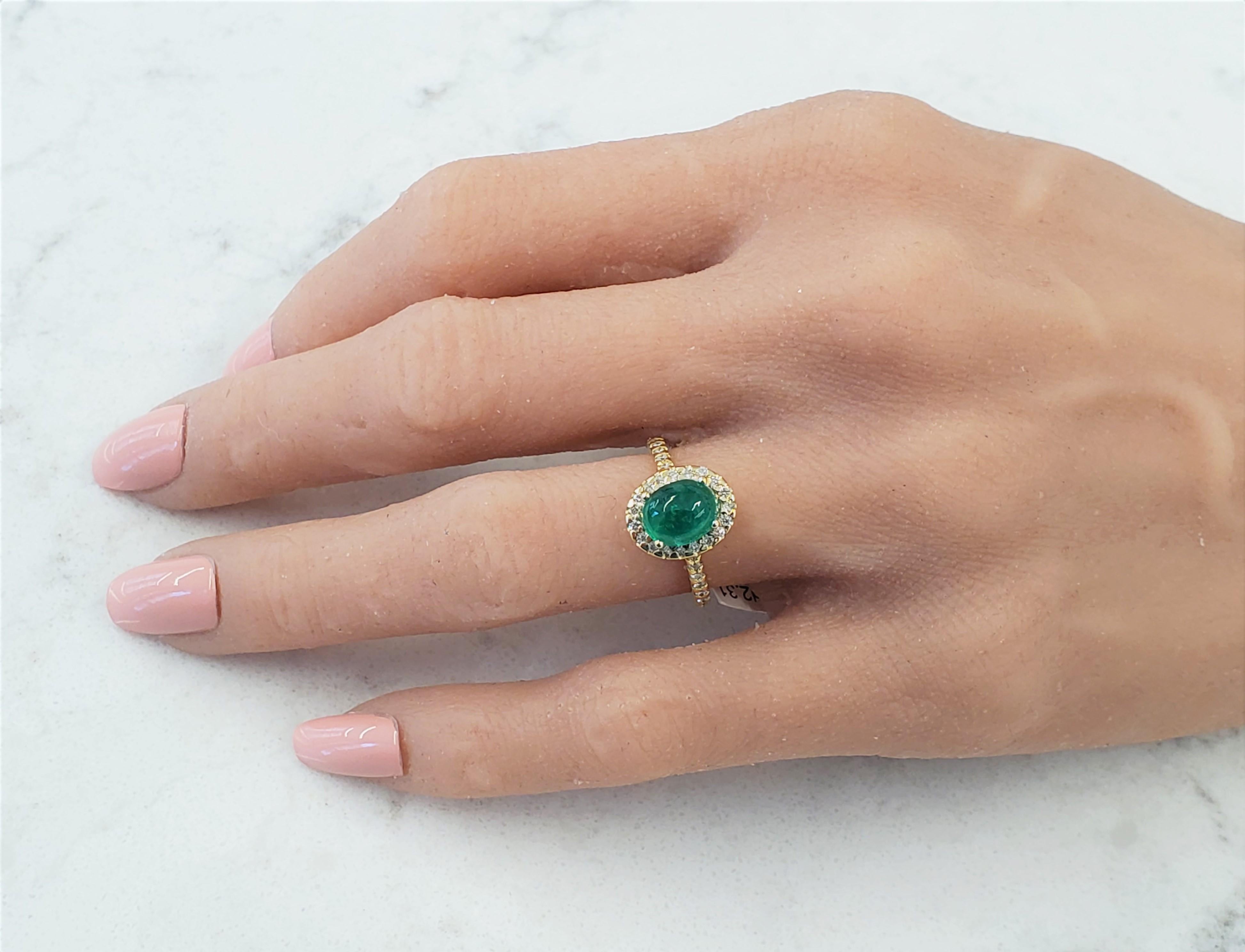 2.31 Carat Cabochon Emerald and Diamond Cocktail Ring in 18 Karat Yellow Gold 1