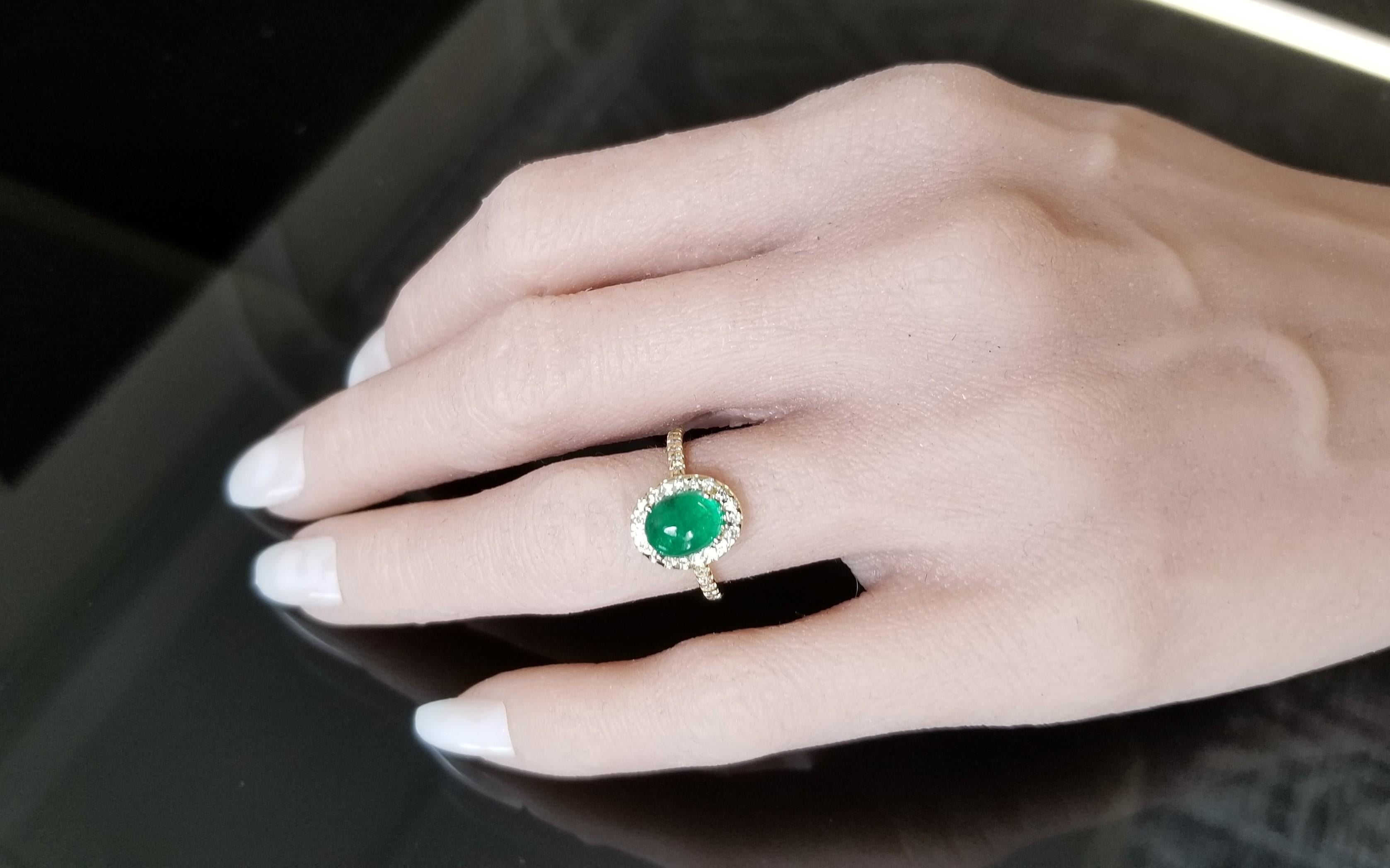 2.31 Carat Cabochon Emerald and Diamond Cocktail Ring in 18 Karat Yellow Gold 3