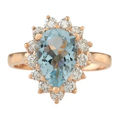 Natural Aquamarine Diamond Ring In 14 Karat Rose Gold 