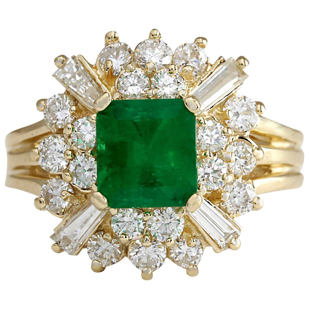 Natural Emerald 14 Karat Yellow Gold Diamond Ring