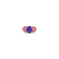 2.31 Carat Natural Tanzanite, Pink Sapphire and Diamond Ring 18k Rose Gold
