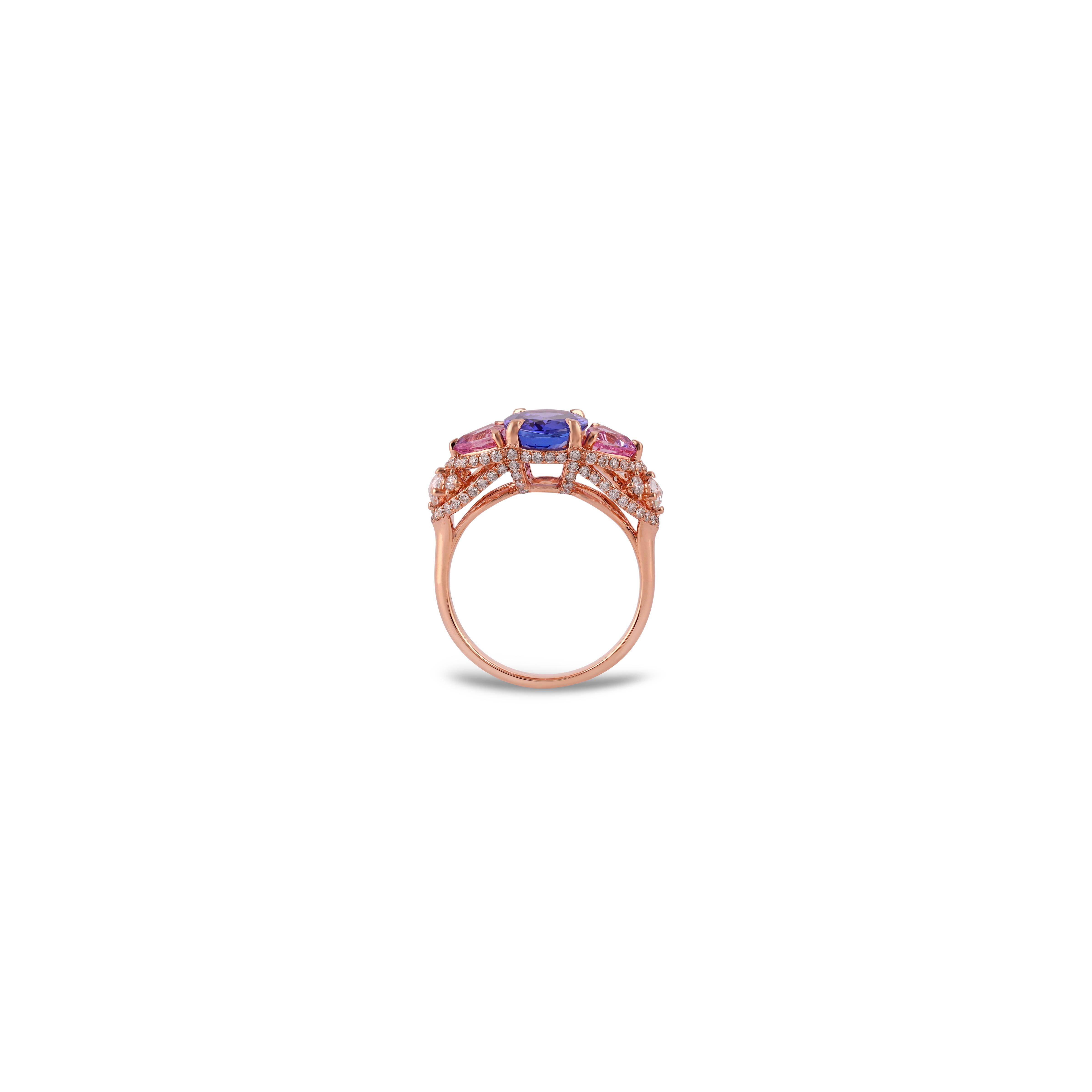 2,31 Karat Natürlicher Tansanit, Pinker Saphir und Diamant Ring 18k Rose Gold (Zeitgenössisch) im Angebot