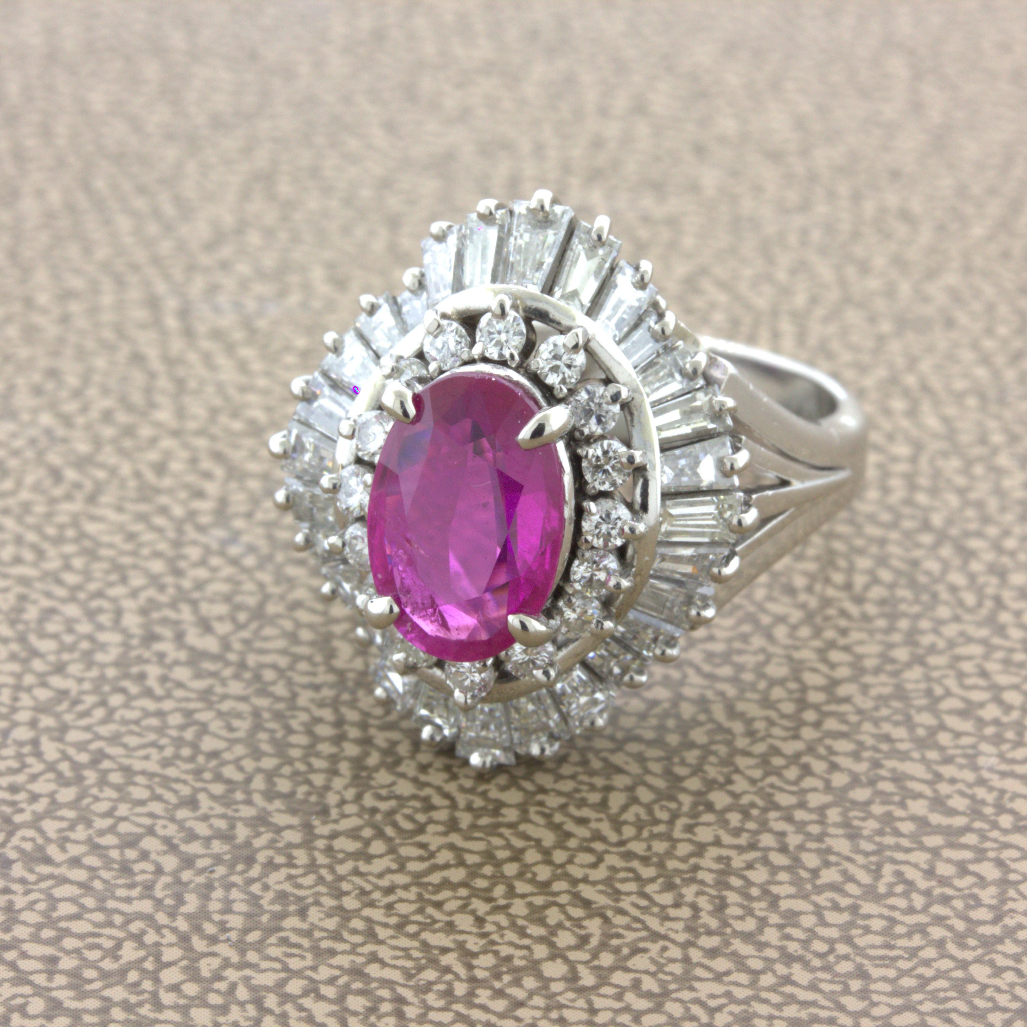 2.31 Carat No-Heat Burmese Ruby Diamond Platinum Ballerina Ring, AIGS Certified In New Condition For Sale In Beverly Hills, CA