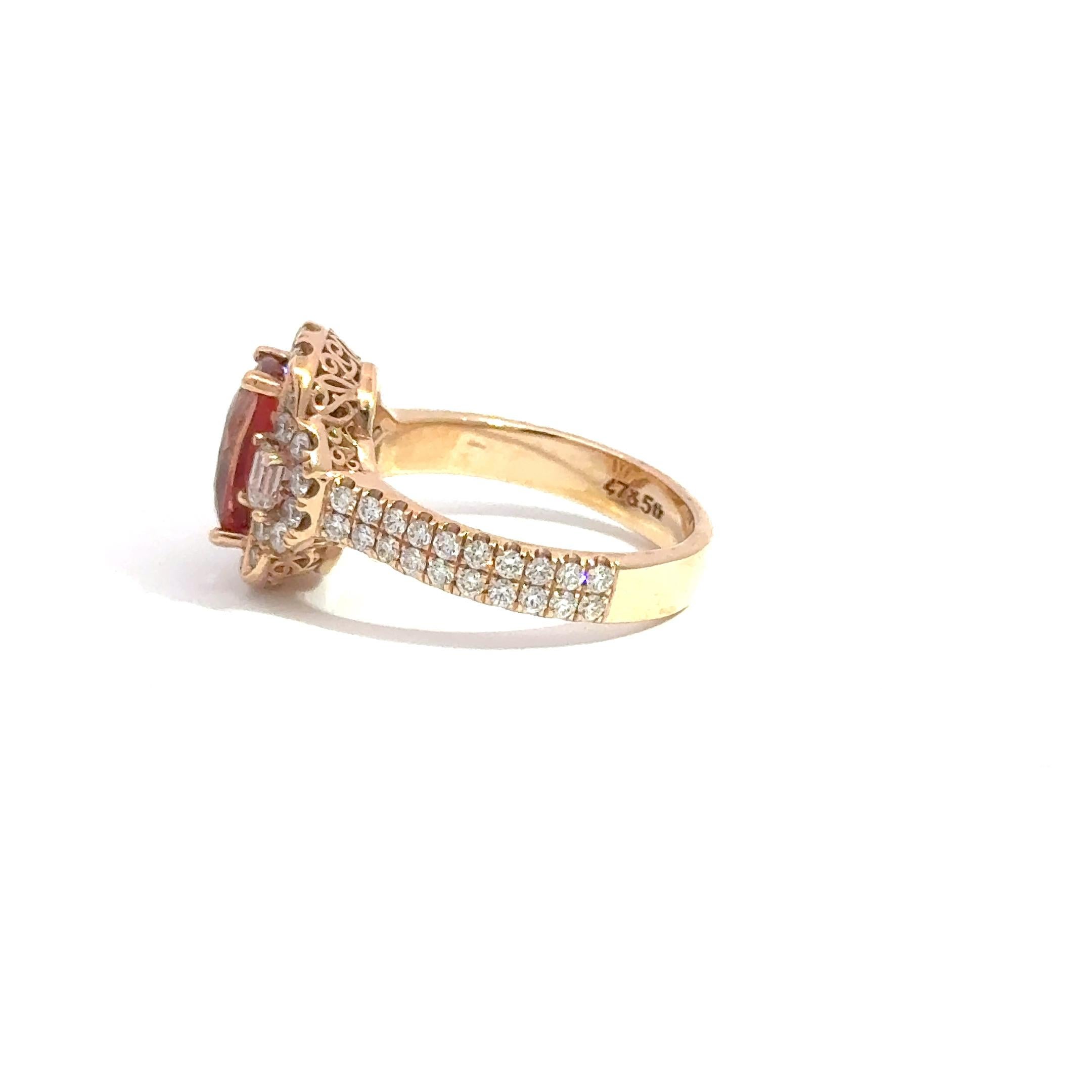 Bague en or rose 14k avec saphir orange et diamant de 2,31 carats Neuf - En vente à Los Angeles, CA