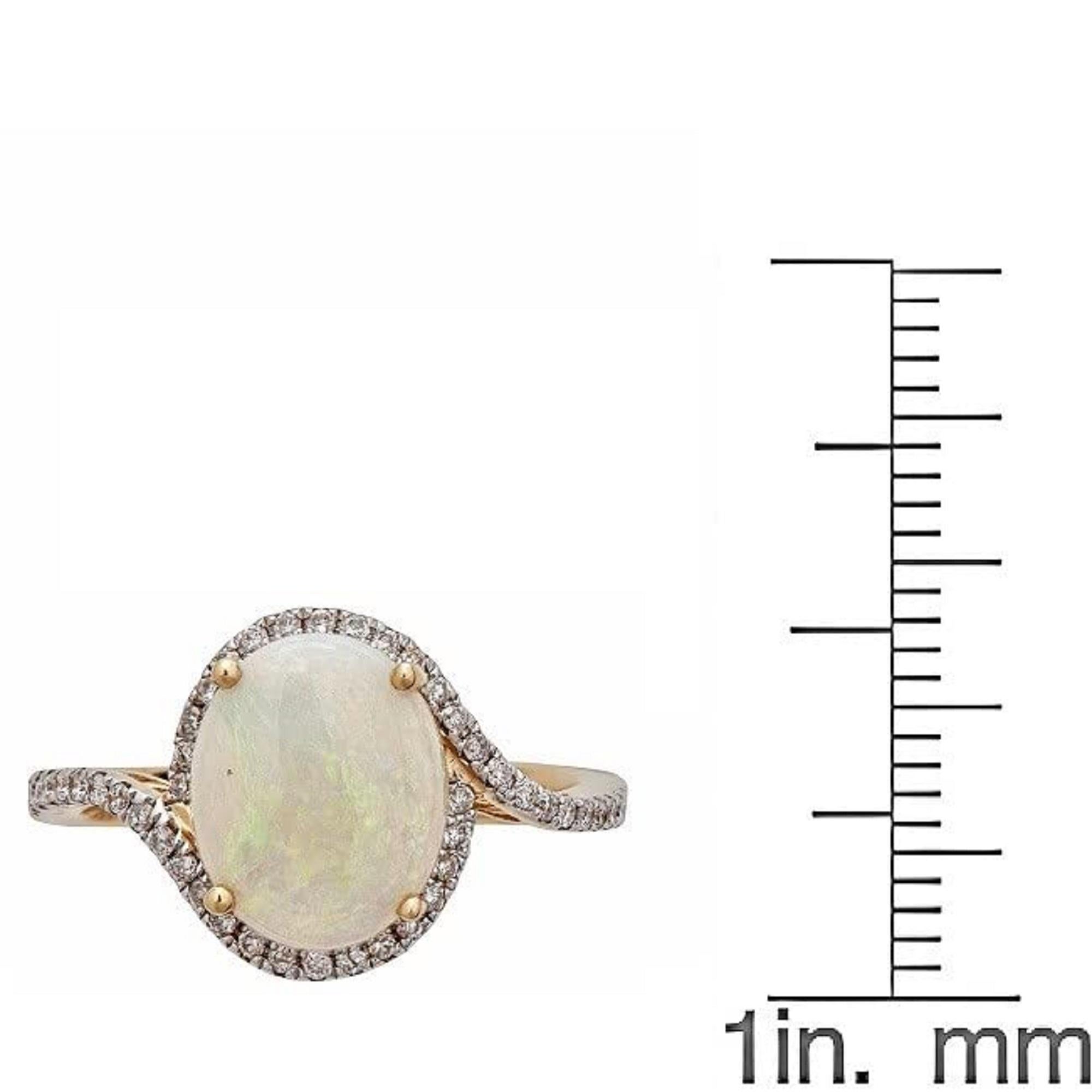 Oval Cut 2.31 Carat Oval-Cab Ethiopian Opal Diamond Accents 14K Yellow Gold Ring For Sale