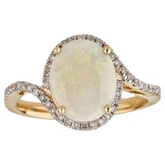 2.31 Carat Oval-Cab Ethiopian Opal Diamond Accents 14K Yellow Gold Ring