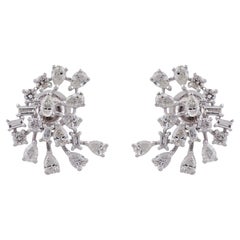 2.31 Carat Pear Baguette Diamond Stud Earrings Solid 18k White Gold Fine Jewelry