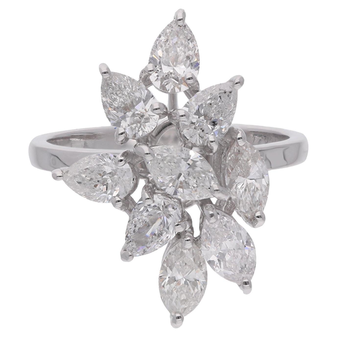 2.31 Carat Pear Marquise Diamond Ring Solid 18 Karat White Gold Handmade Jewelry