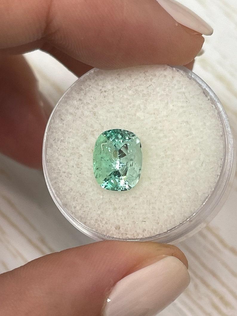 Modern 2.31 Carat Seafoam Green Colombian Emerald - Elongated Cushion Cut Genuine Gem For Sale