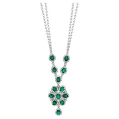 2,31 Karat Total Smaragd Birne Tropfen Halskette mit Diamanten in 18k Weißgold