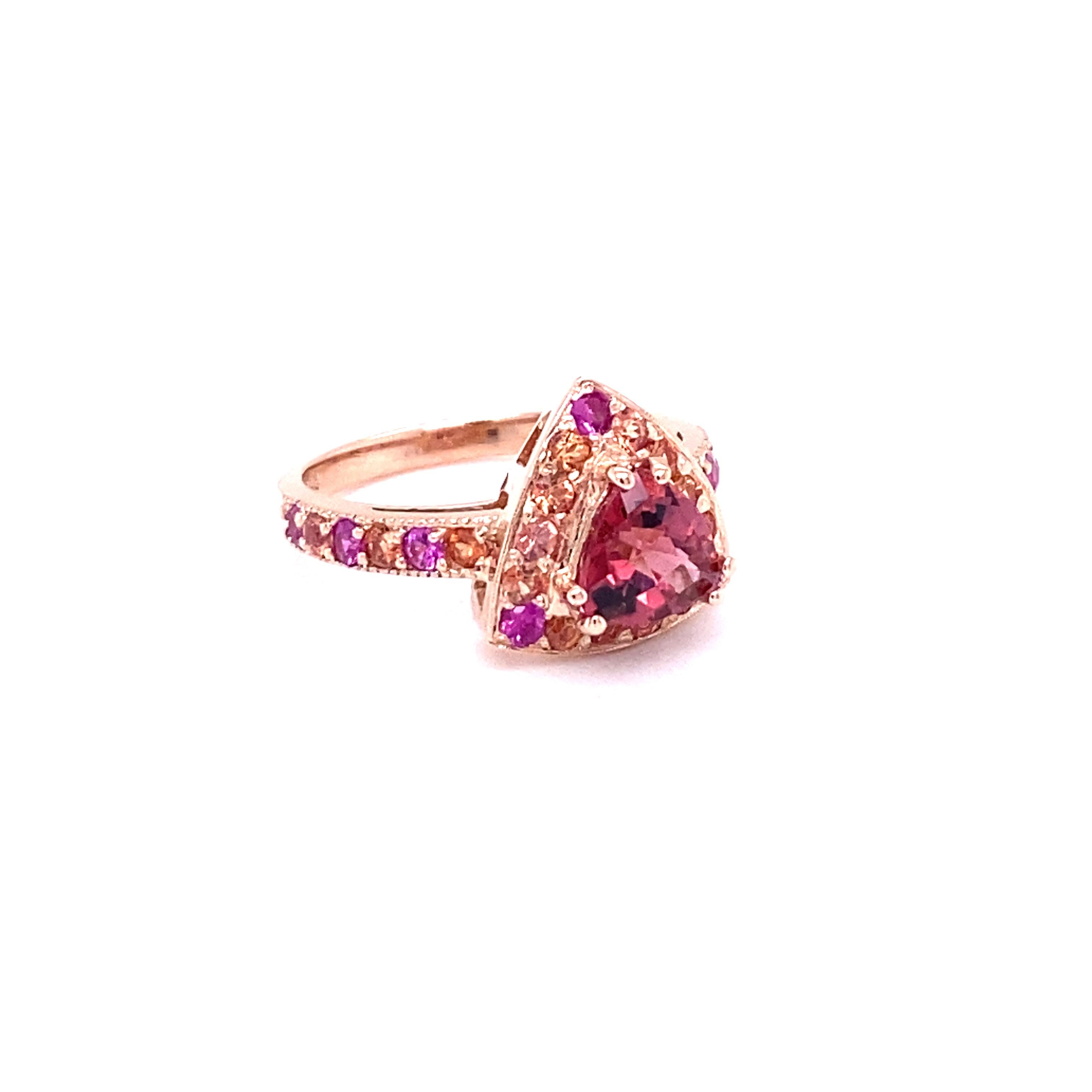2.31 Carat Tourmaline Sapphire 14 Karat Rose Gold Cocktail Ring In New Condition For Sale In Los Angeles, CA