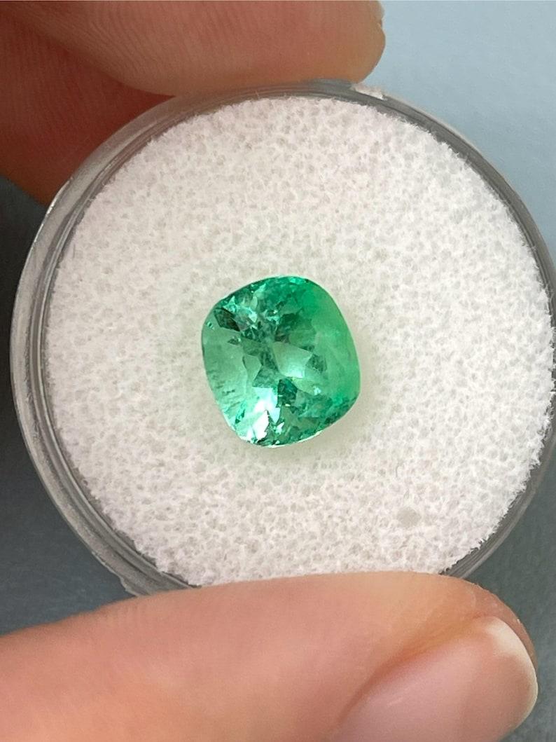 Modern 2.31 Carat Vibrant Yellowish Green Colombian Emerald - 8.5x8 Cushion Cut Muzo For Sale