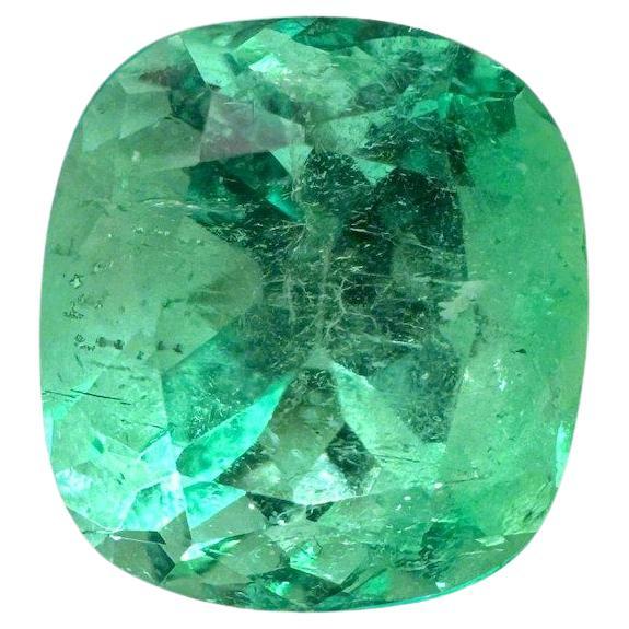 2.31 Carat Vibrant Yellowish Green Colombian Emerald - 8.5x8 Cushion Cut Muzo For Sale