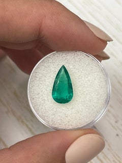 2.31 Carat Vivid Blue-Green Colombian Emerald - Pear Cut Teardrop May Birthstone
