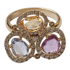 2.31 Carats, Multi Sapphires 
Diamonds Cocktail / Engagement Ring