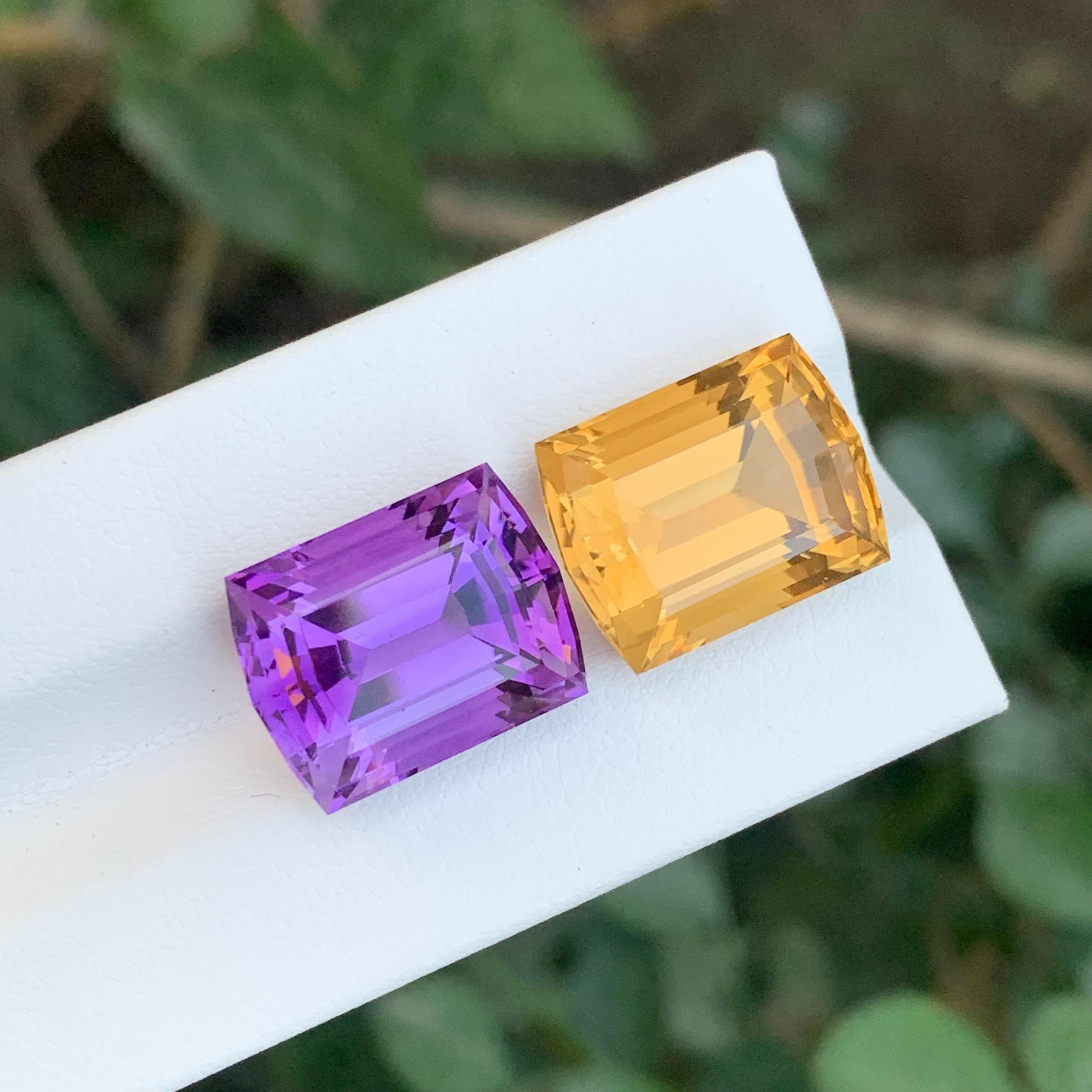 Umgekehrte Paare

Stein: Amethyst & Citrin
Gewicht: 23,10 Karat
Größe: 11,70 Karat 
Abmessungen Amethyst: 15.2 x 11.6 x 9.7 Mm
Größe: 11,40 Karat 
Abmessungen Citrin: 15.2 x 11.6 x 9.5 Mm
Herkunft: Brasilien
Die Form: Can-Shape 
Farbe: Gelb &