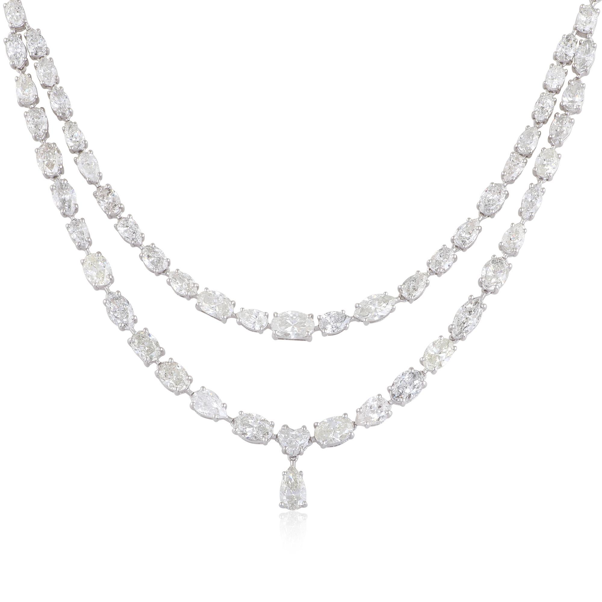 This diamond necklace is a true statement piece, embodying luxury and extravagance. Whether worn for a special occasion or to elevate everyday attire, it is guaranteed to command attention and admiration. Its versatility allows it to effortlessly