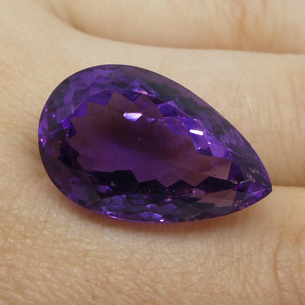 Description:

Gem Type: Amethyst
Number of Stones: 1
Weight: 23.11 cts
Measurements: 23x13.20x11.8 mm
Shape: Pear
Cutting Style Crown: Modified Brilliant
Cutting Style Pavilion: Modified Brilliant
Transparency: Transparent
Clarity: Very Slightly
