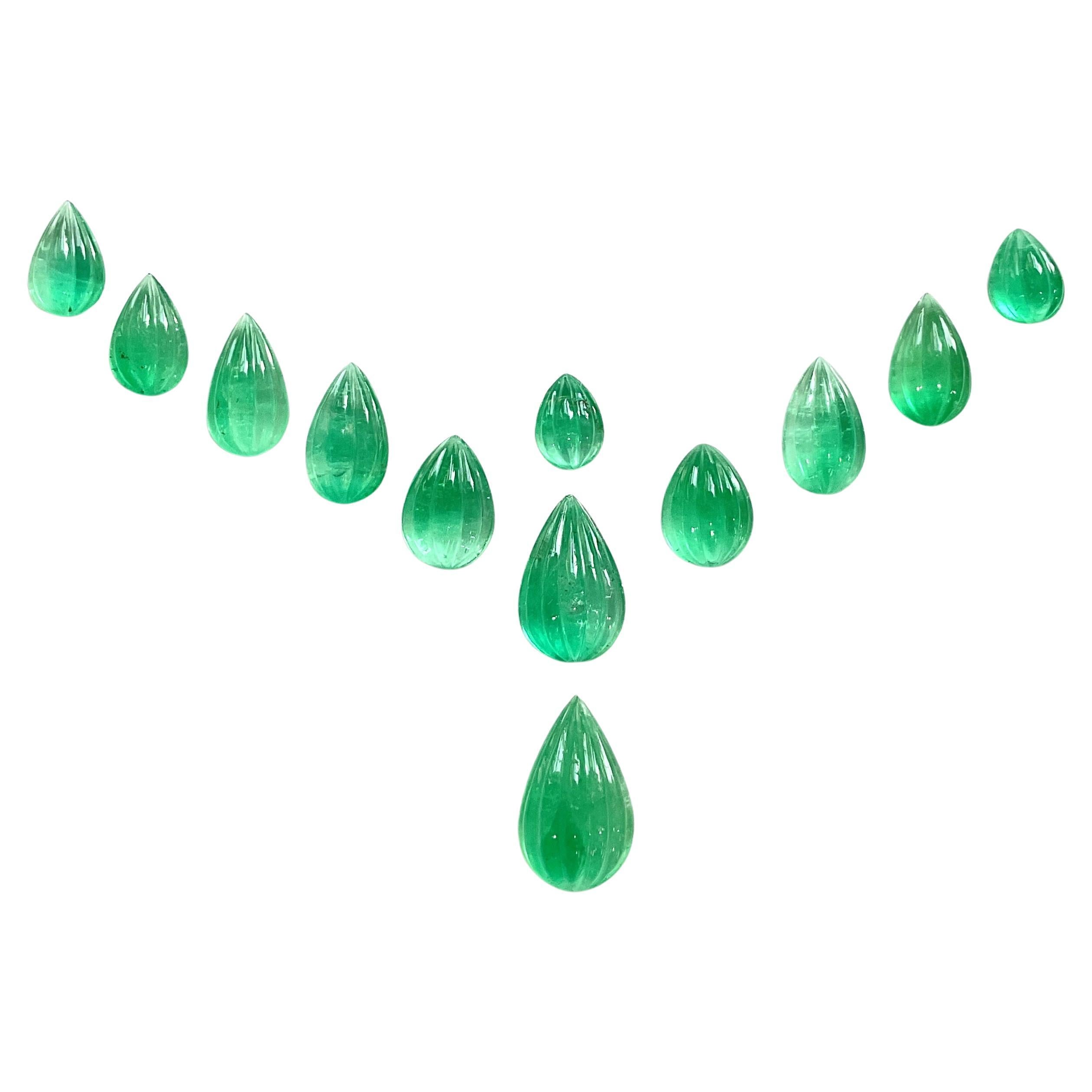 23.14 Carats Colombian Top Emerald Carved Pear Cabochon Layout Natural Gemstone