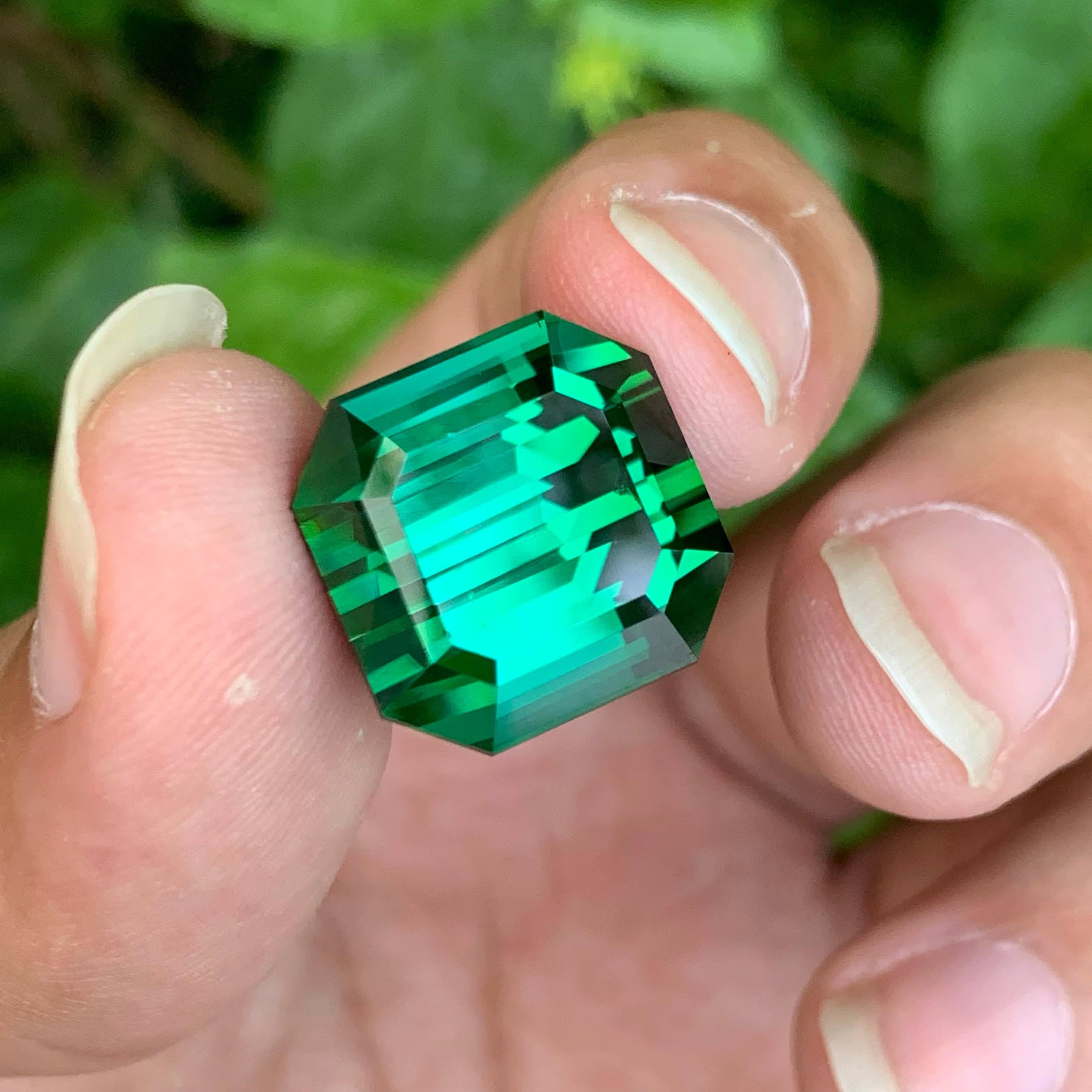 Modern 23.15 Carat Loose Greenish Blue Tourmaline Asscher Cut Natural Afghan Gemstone For Sale