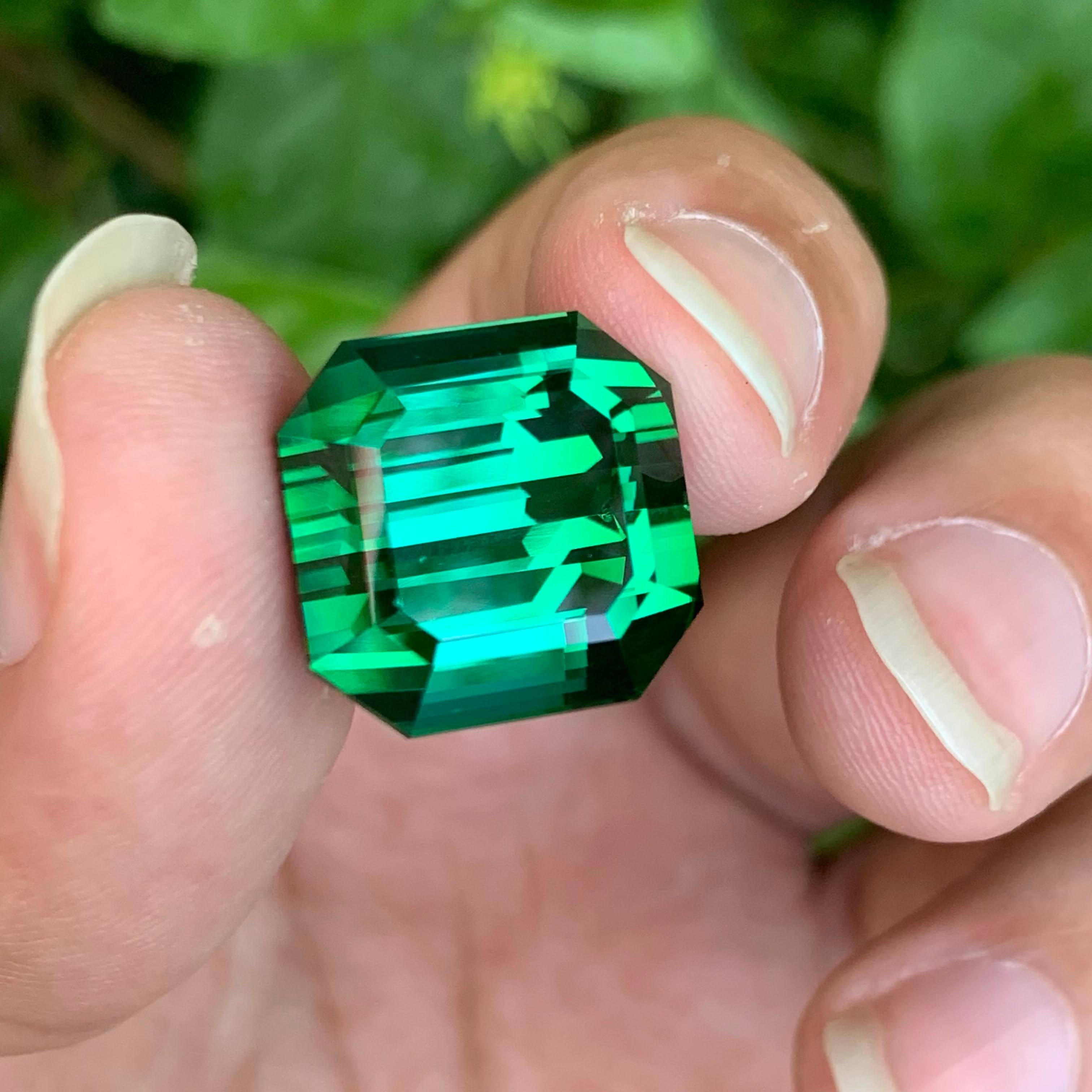 23.15 Carat Loose Greenish Blue Tourmaline Asscher Cut Natural Afghan Gemstone In New Condition For Sale In Bangkok, TH