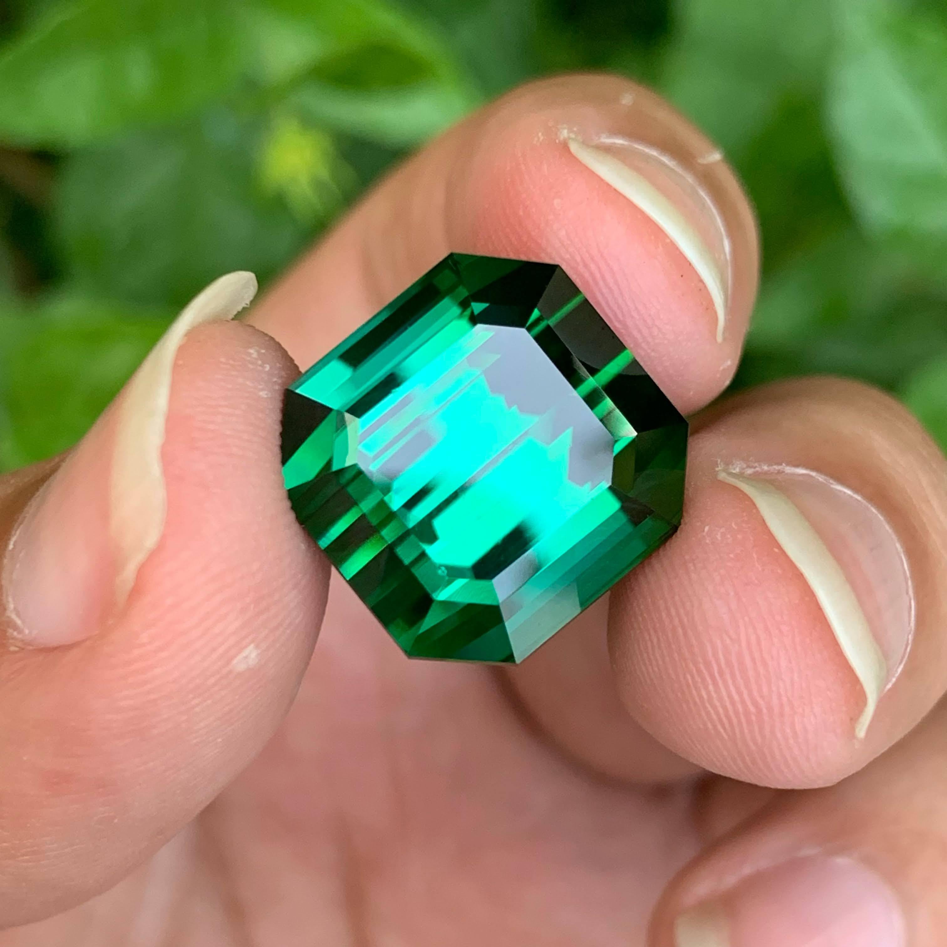Women's or Men's 23.15 Carat Loose Greenish Blue Tourmaline Asscher Cut Natural Afghan Gemstone For Sale