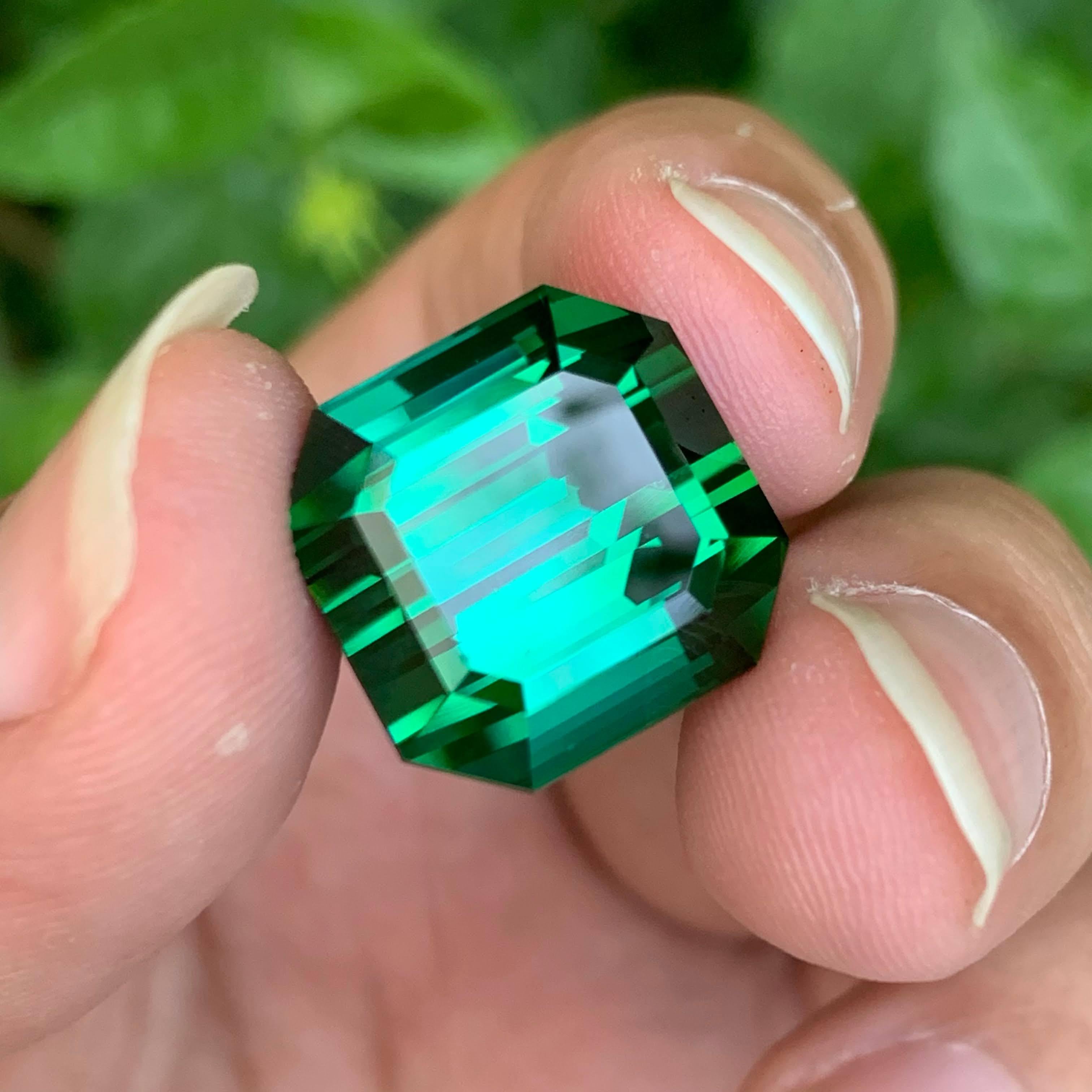 23.15 Carat Loose Greenish Blue Tourmaline Asscher Cut Natural Afghan Gemstone For Sale 1