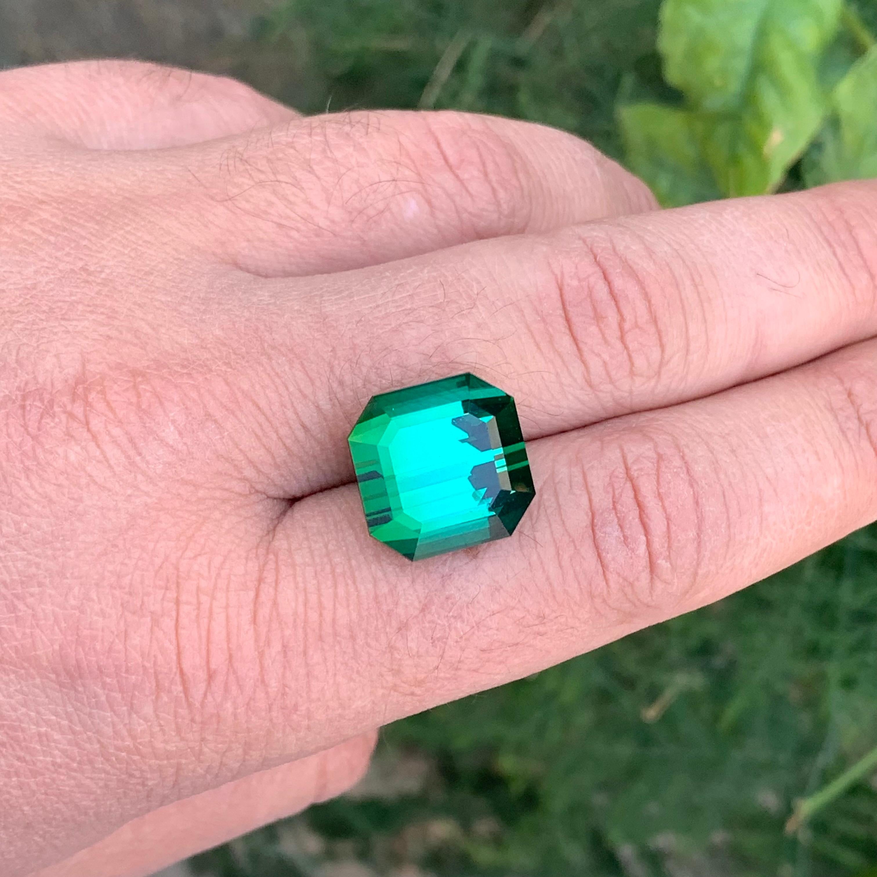 Pierre précieuse tourmaline verte naturelle taille octogonale non sertie de 23,15 carats en vente 2