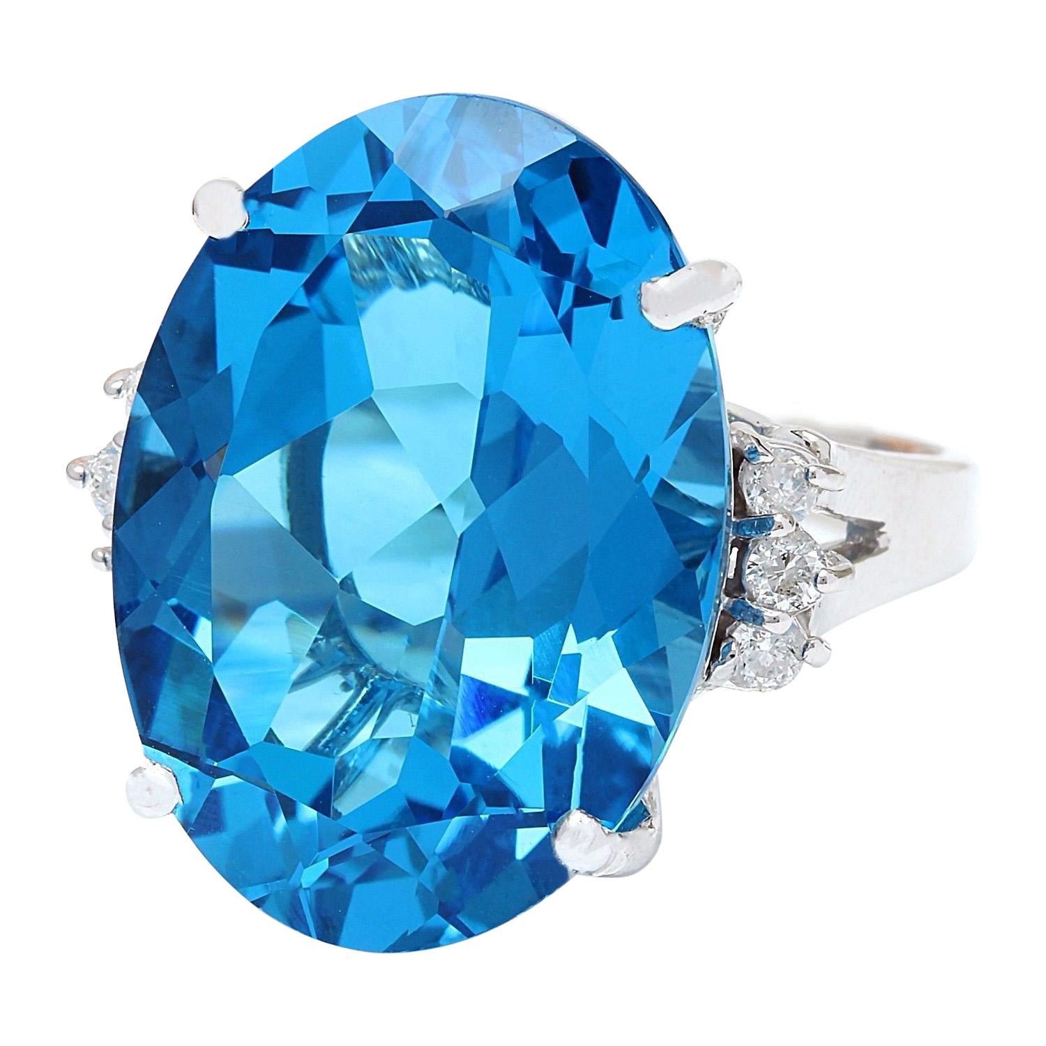 23.15 Carat Natural Topaz 14K Solid White Gold Diamond Ring
 Item Type: Ring
 Item Style: Cocktail
 Material: 14K White Gold
 Mainstone: Topaz
 Stone Color: Blue
 Stone Weight: 23.00 Carat
 Stone Shape: Oval
 Stone Quantity: 1
 Stone Dimensions: