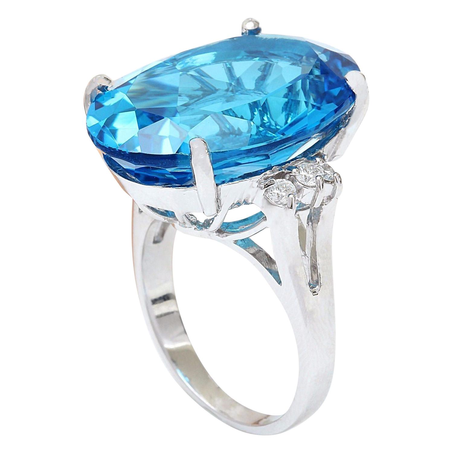 23.15 Carat Natural Topaz 14 Karat Solid White Gold Diamond Ring In New Condition For Sale In Los Angeles, CA
