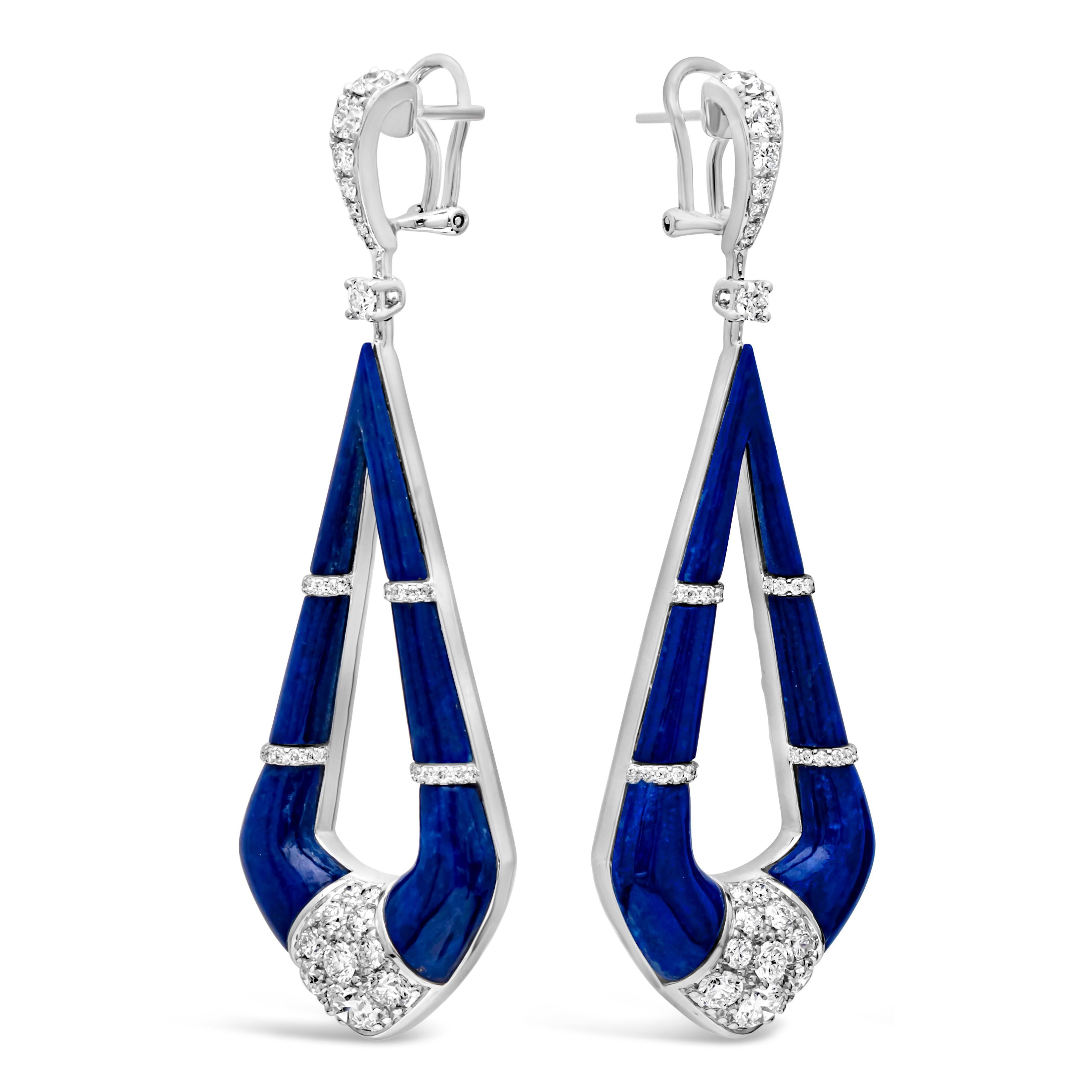 Contemporary 23.15 Carat Total Lapis Lazuli with Diamond Dangle Pietra Collection Earrings For Sale