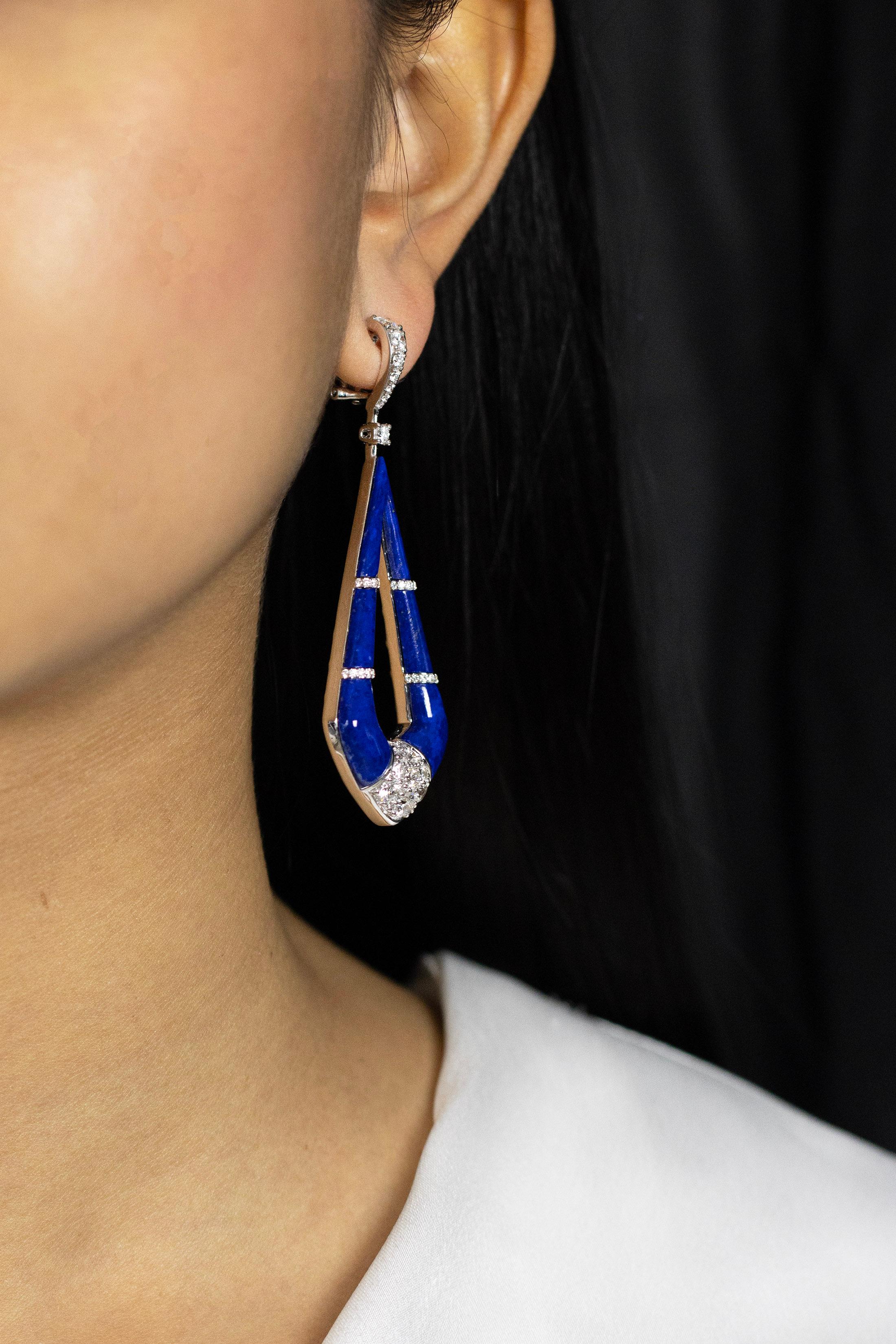 23.15 Carat Total Lapis Lazuli with Diamond Dangle Pietra Collection Earrings In New Condition For Sale In New York, NY