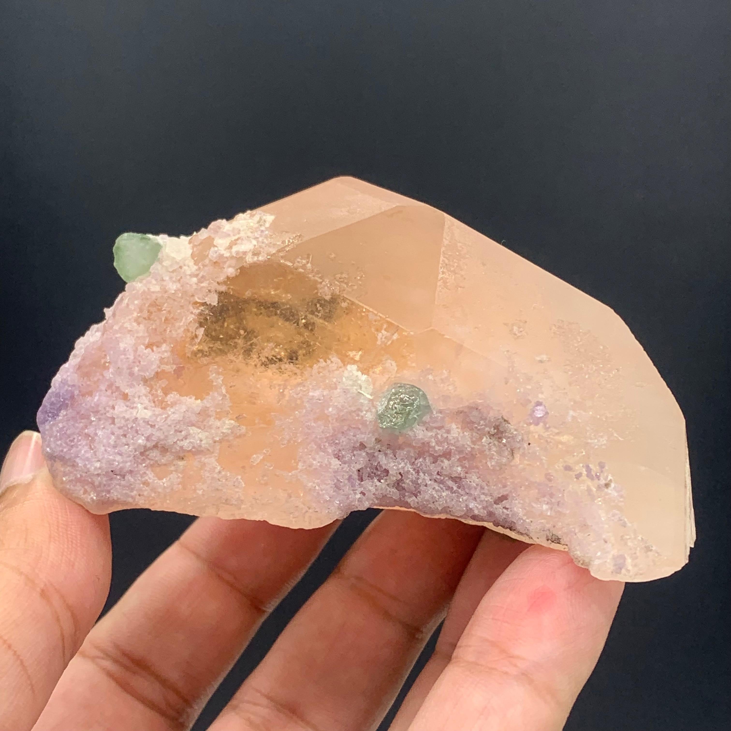 231.5 Gram Morganite Specimen attached With Green Tourmaline And Fluorite  For Sale 5