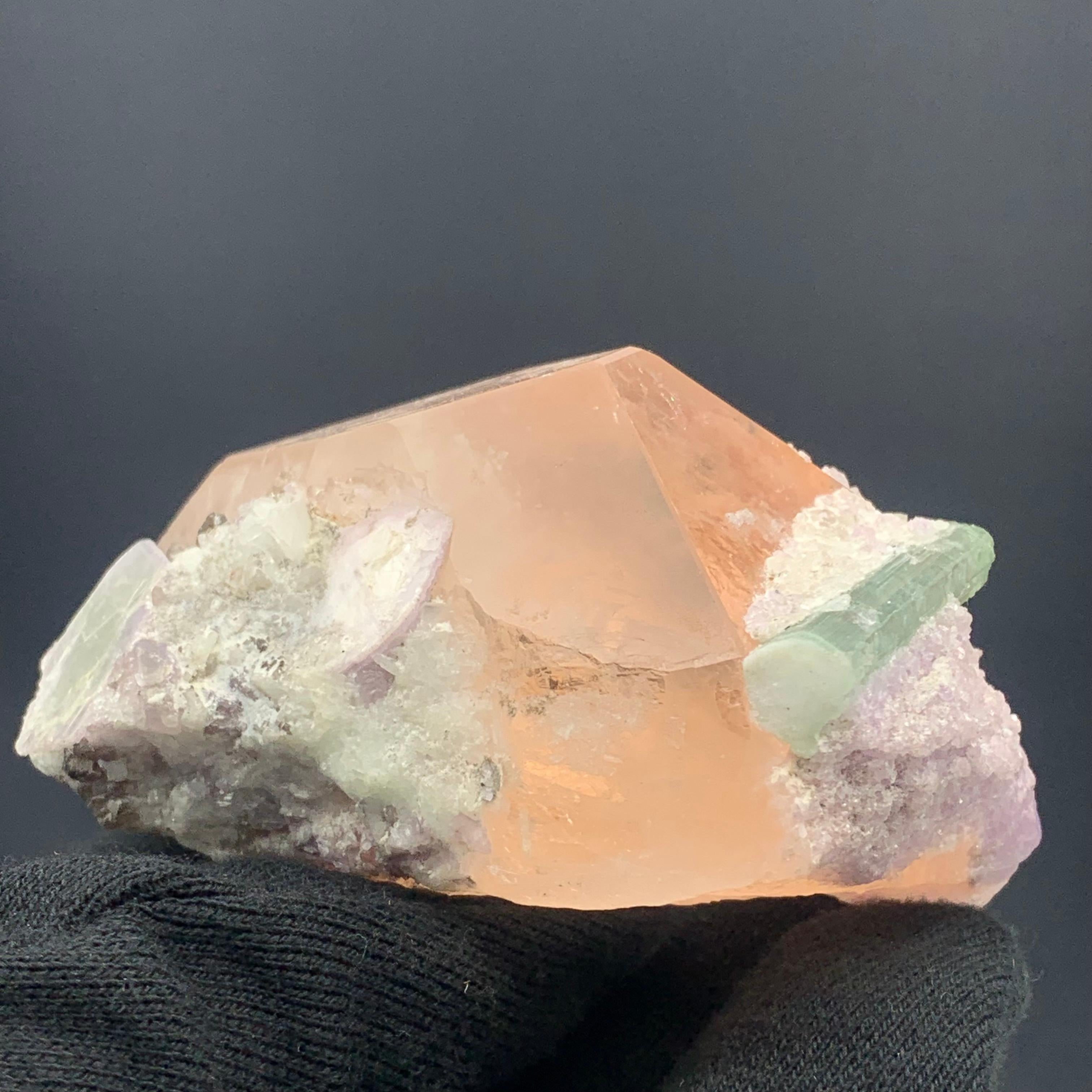 Other 231.5 Gram Morganite Specimen attached With Green Tourmaline And Fluorite  For Sale
