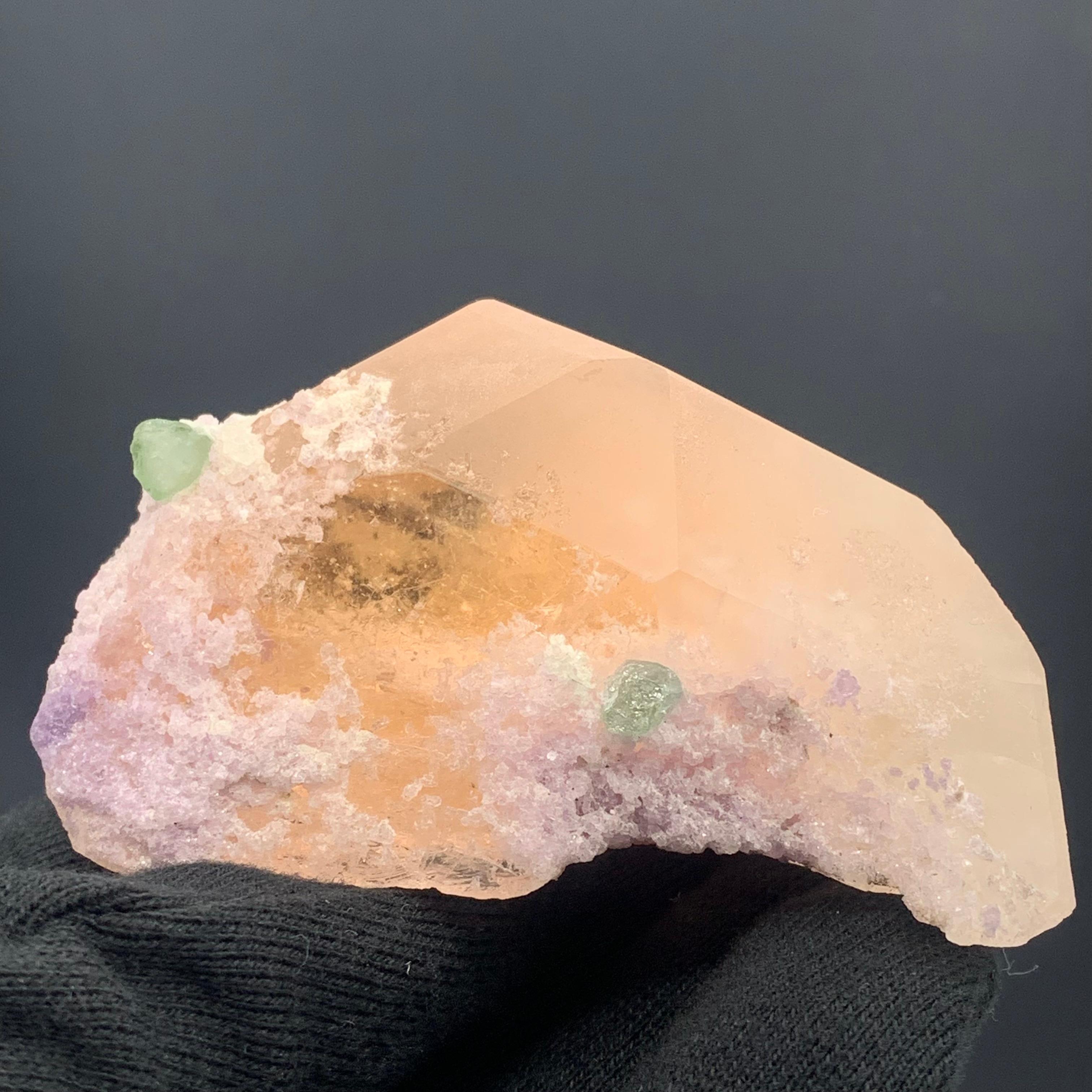 18th Century and Earlier 231.5 Gram Morganite Specimen attached With Green Tourmaline And Fluorite  For Sale