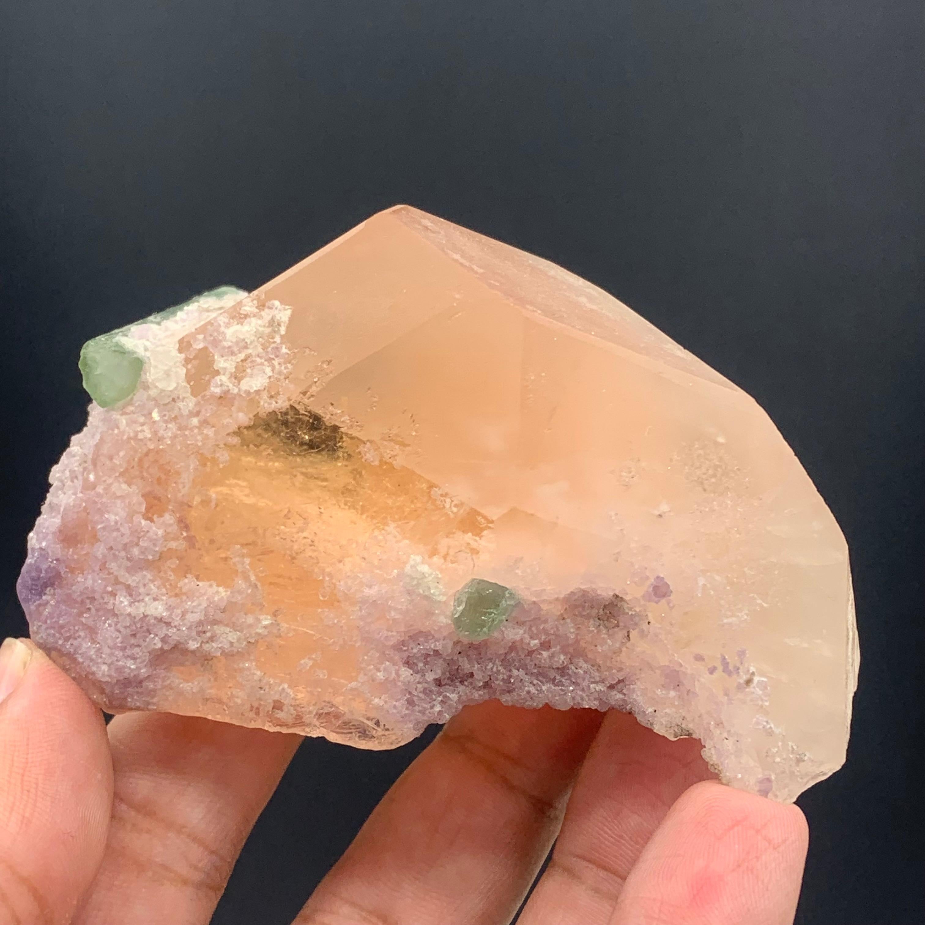 231.5 Gram Morganite Specimen attached With Green Tourmaline And Fluorite  For Sale 1