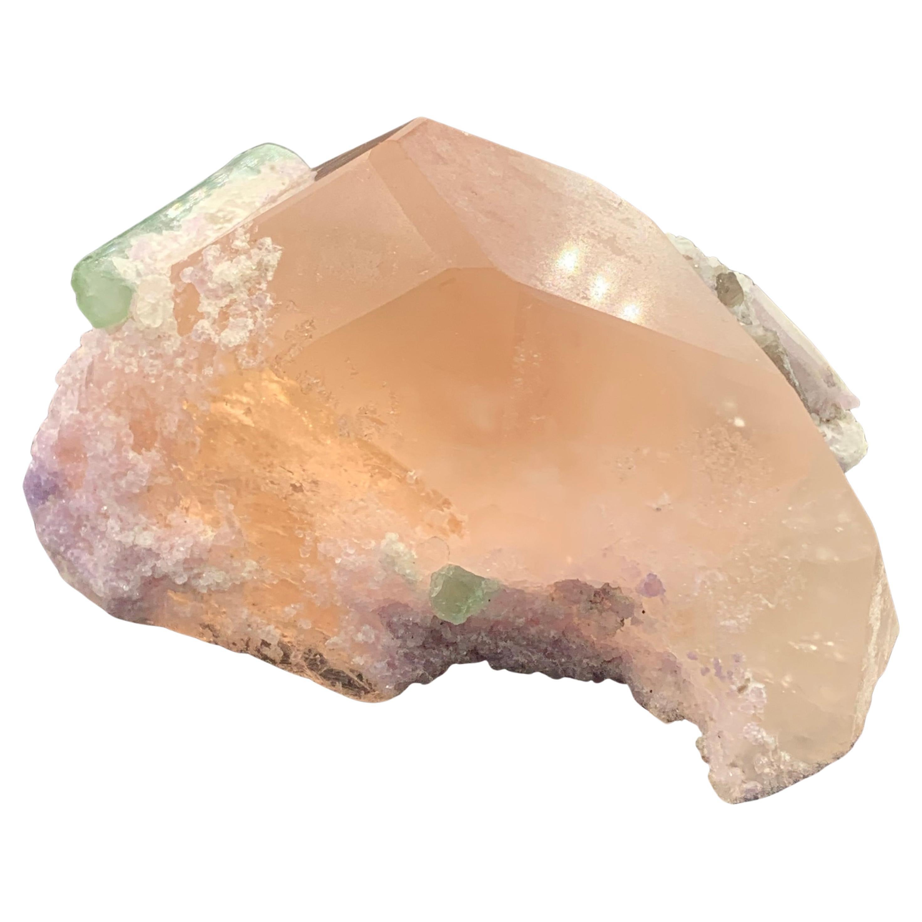 231.5 Gram Morganite Specimen attached With Green Tourmaline And Fluorite  For Sale