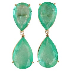 23.15tw 18K Emerald Dangle Earrings Pear Cut Emerald Earrings