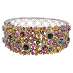 23.16ct Natural Multi Sapphire 14K White Gold Bangle 23.16ct Natural Multi Sapphire 14K White Gold Bangle