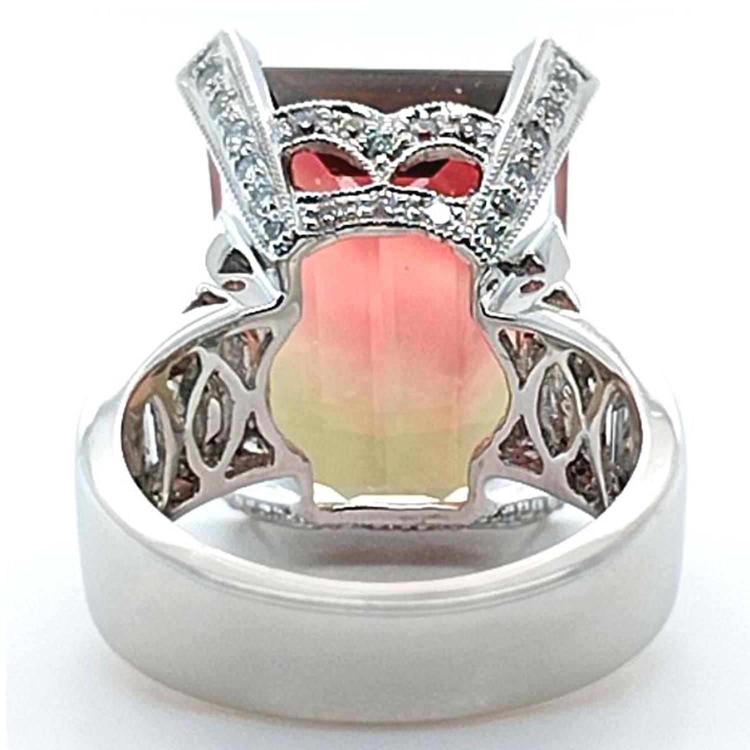 23.18 Carat Watermelon Tourmaline and Diamond Cocktail Ring In Excellent Condition In Coral Gables, FL