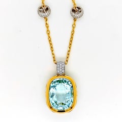 23,19 Karat Aquamarin Weiß Diamant Gelbgold Halskette